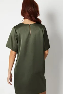 Relaxed Fit Boxy Satin Tee Shirt Dress