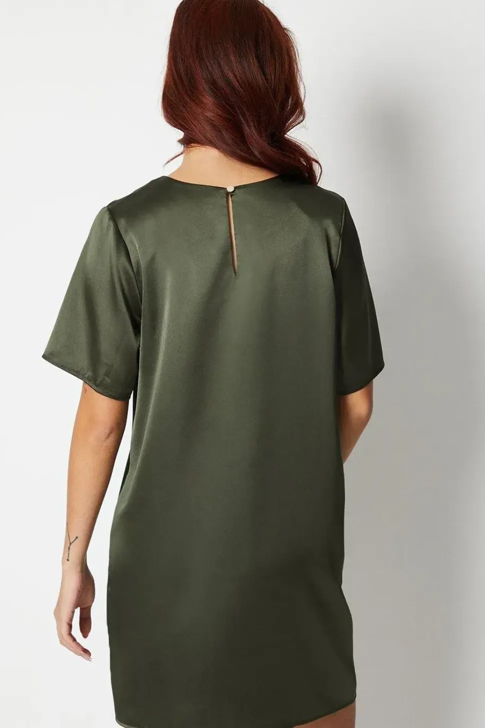 Relaxed Fit Boxy Satin Tee Shirt Dress