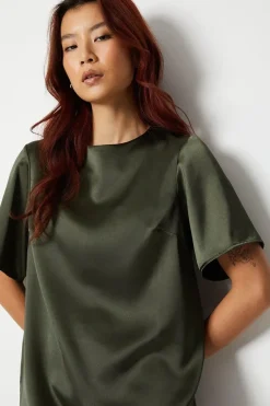 Relaxed Fit Boxy Satin Tee Shirt Dress