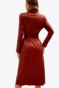 Relaxed Long Sleeve Wrap Top Midi Shirt Dress