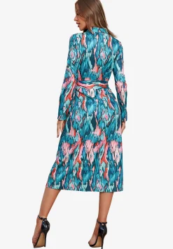Relaxed Long Sleeve Wrap Waist Midi Shirt Dress