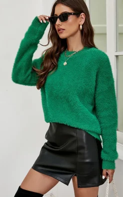 Relaxed Soft Comfy Jumper Top In Green