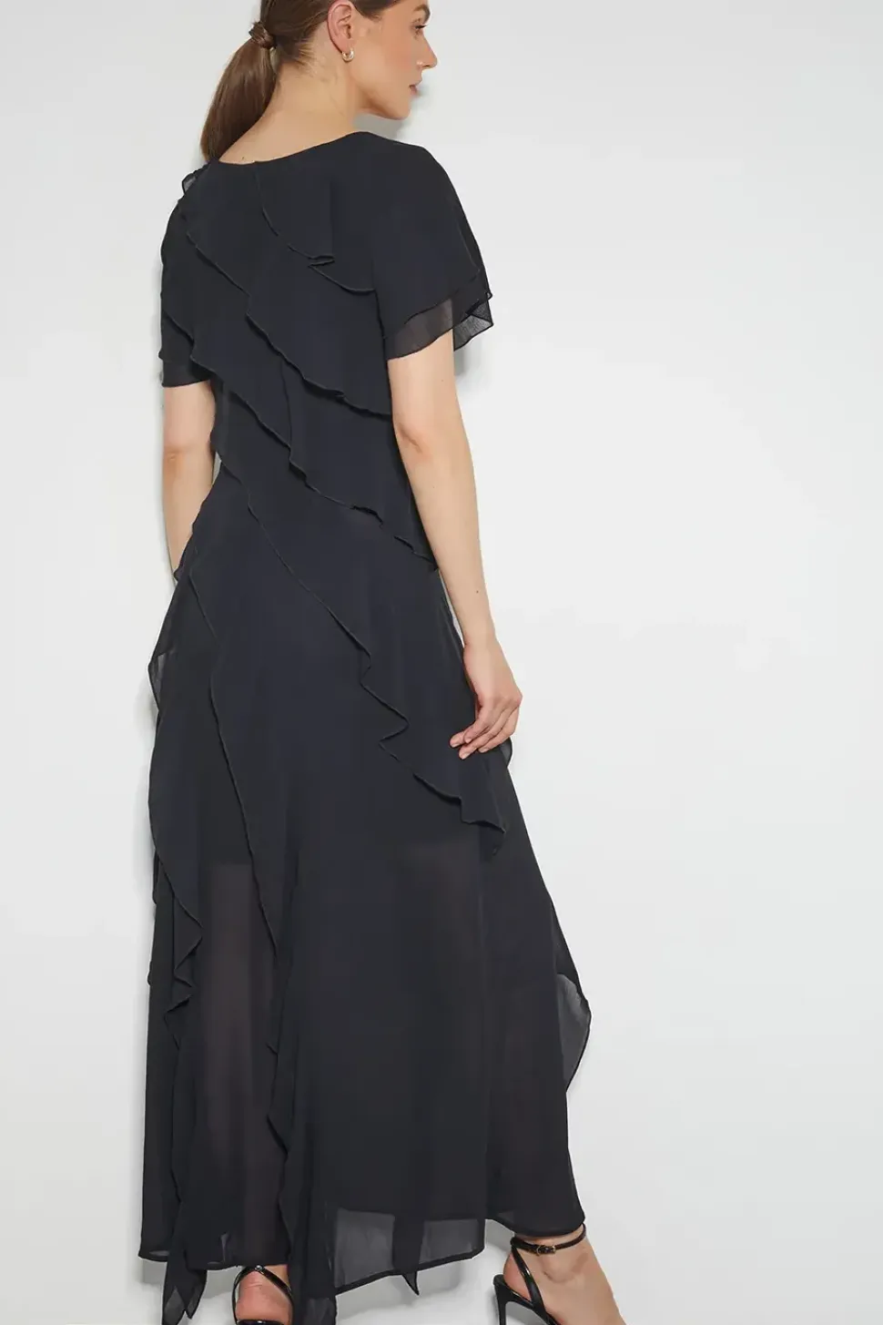 Renata Ruffle Maxi Dress Black