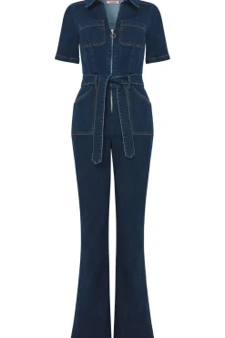 Retro Denim Zip-Front Jumpsuit