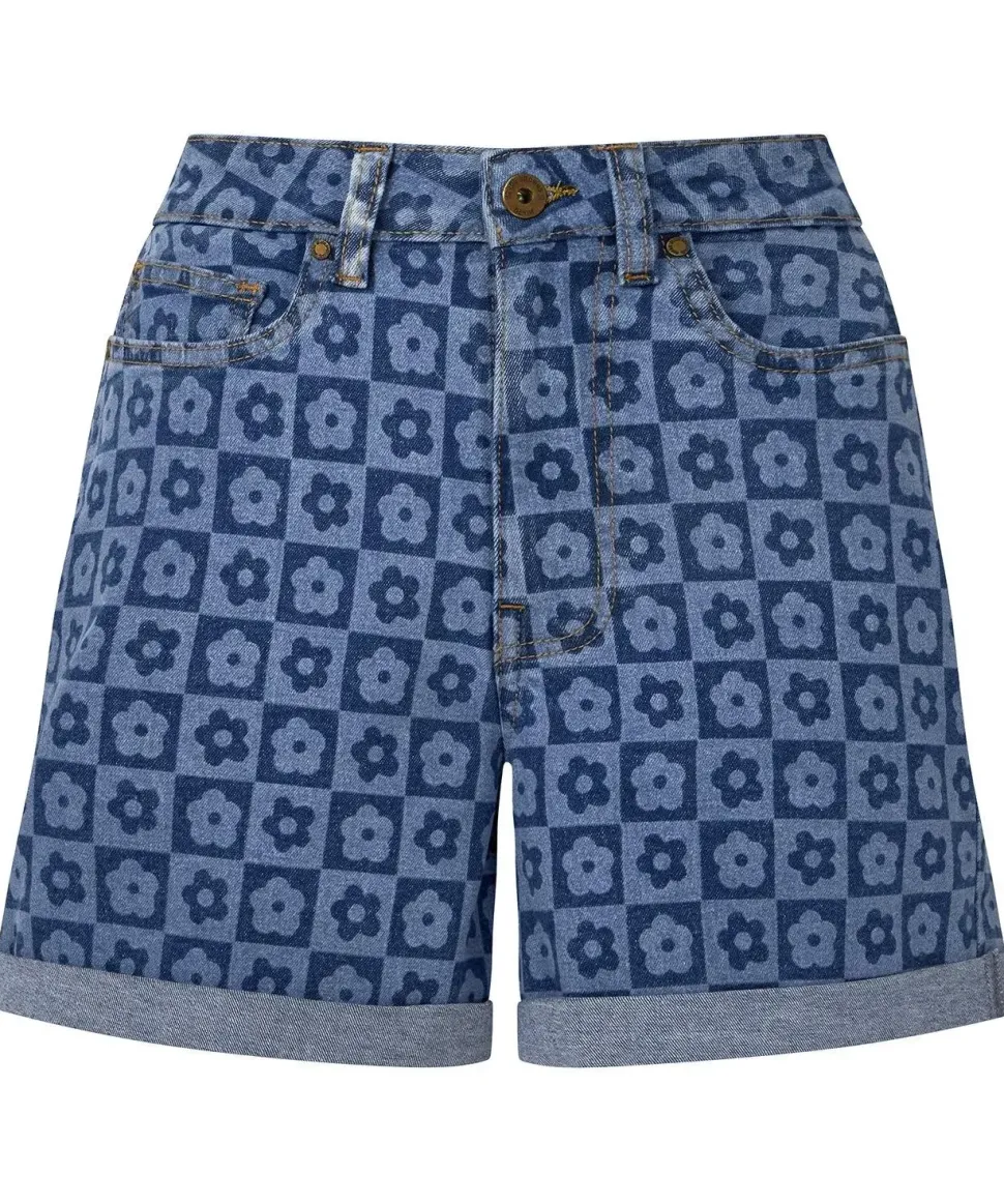 Retro Floral Print High Waisted Stretch Denim Shorts