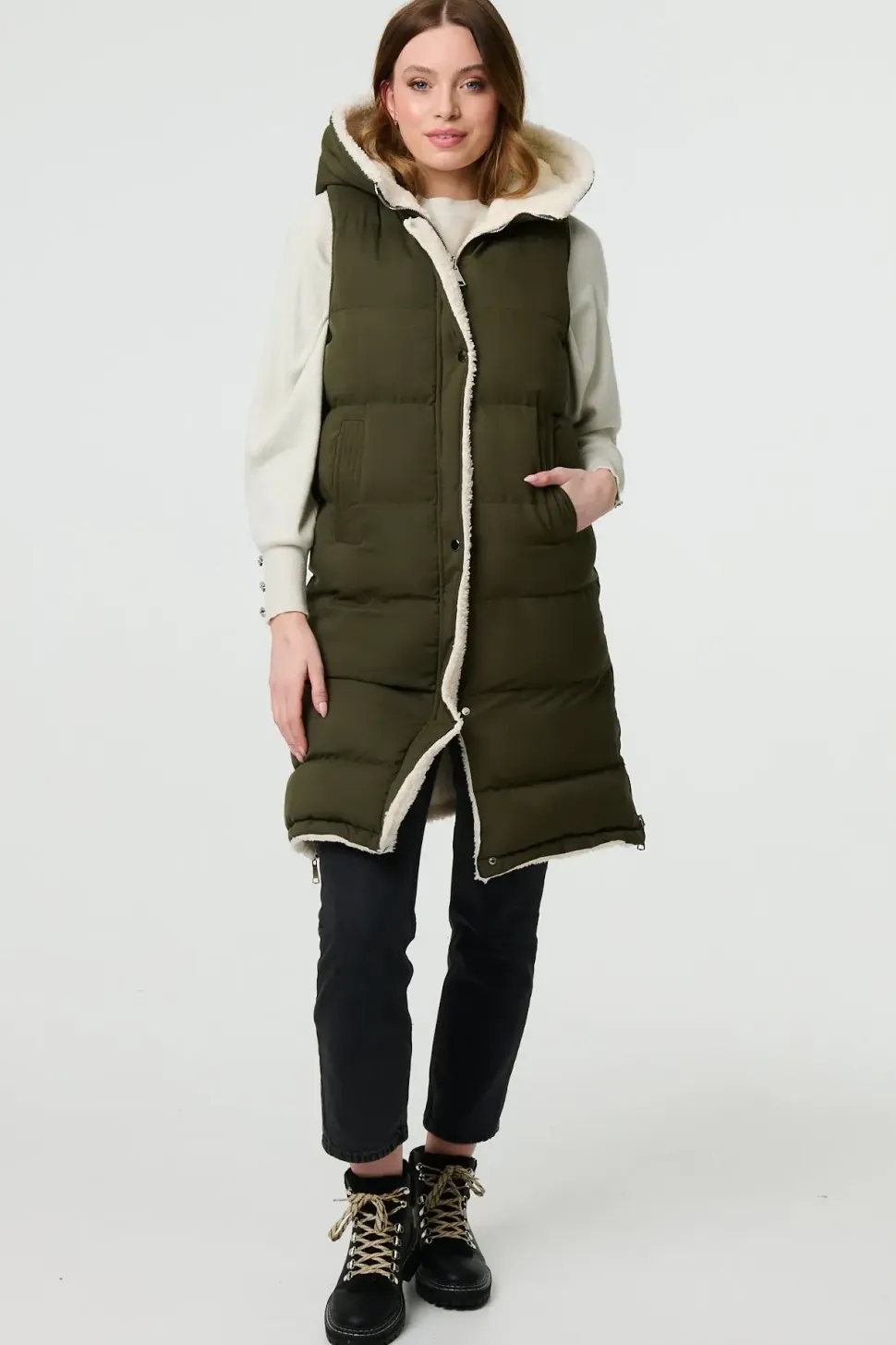 Reversible Faux Fur Padded Hooded Gilet