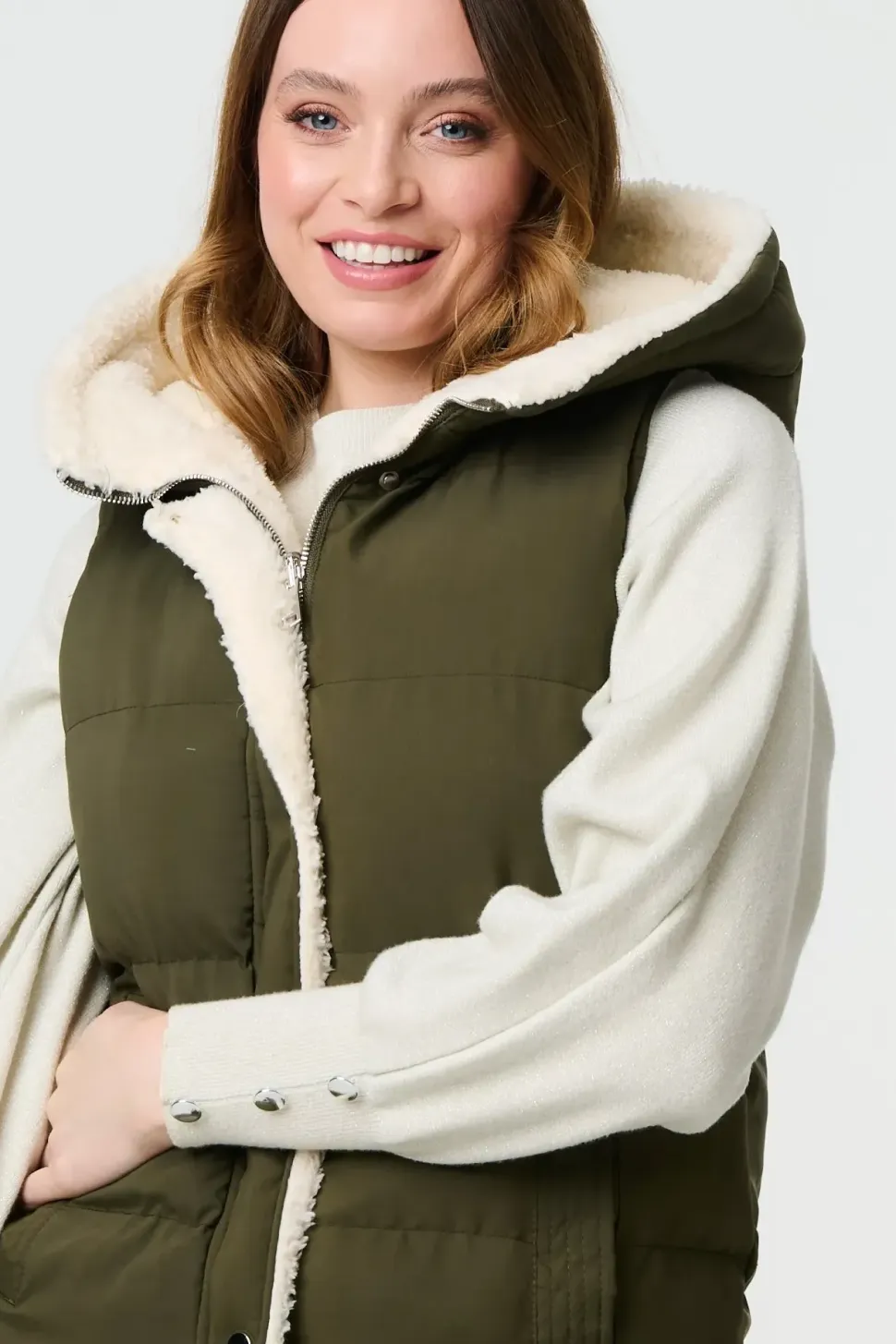 Reversible Faux Fur Padded Hooded Gilet