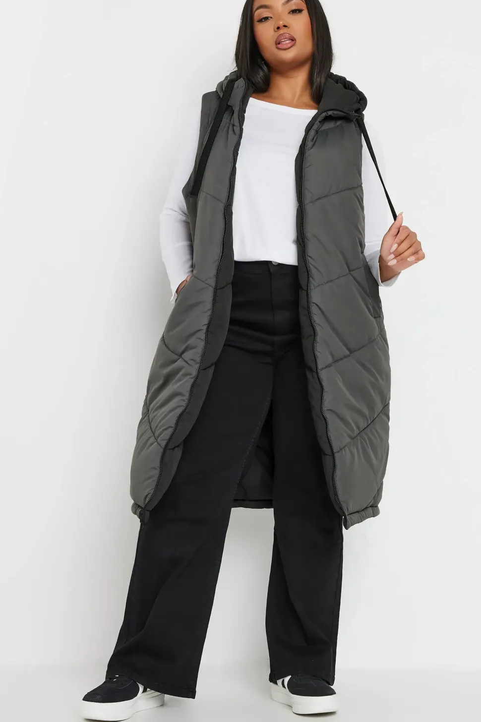 Reversible Quilted Longline Hooded Gilet