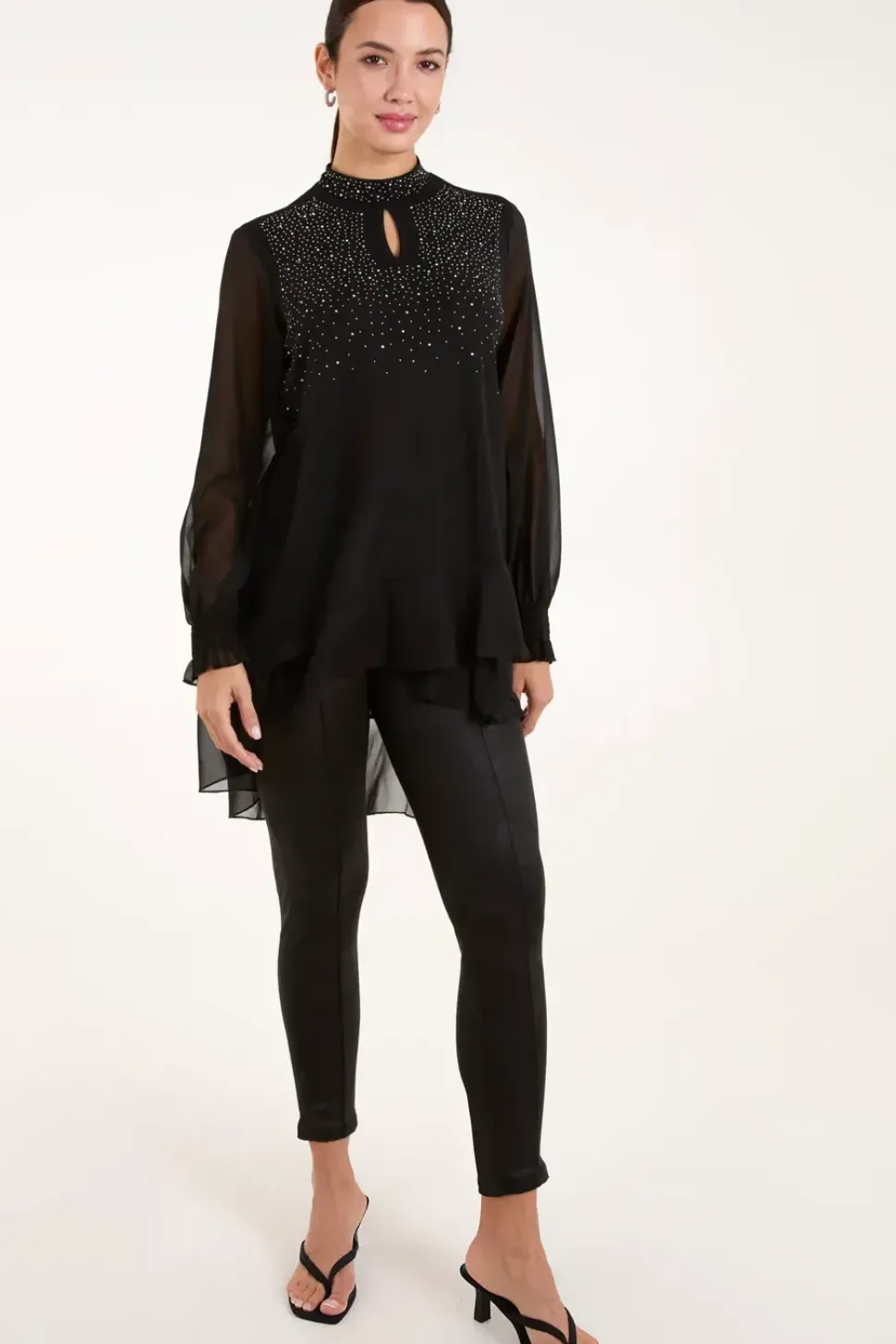 Rhinestone High Neck Top