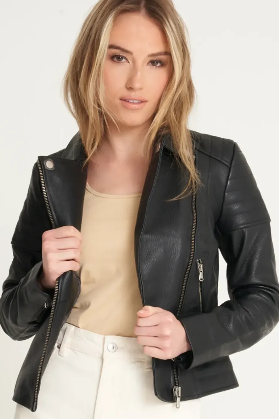 Ribbed Asymmetric Biker Jacket