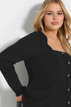 Ribbed Button Front Top