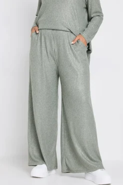 Ribbed Foil Wide Leg Trousers