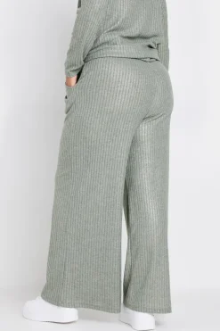 Ribbed Foil Wide Leg Trousers