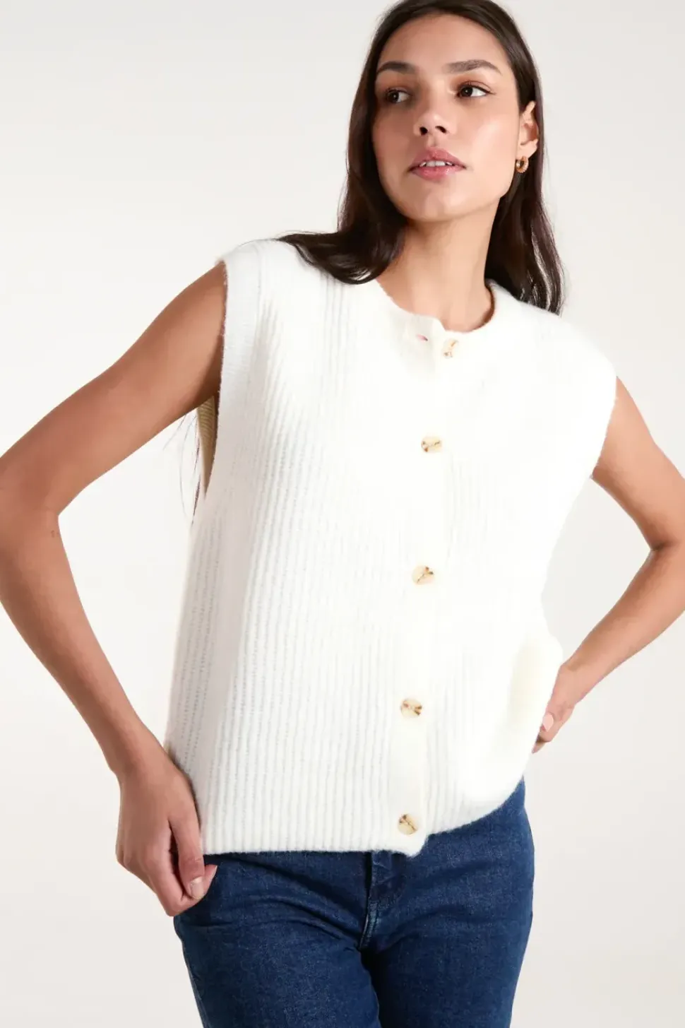 Ribbed Knitted Button Vest