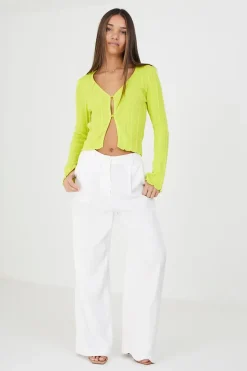 Ribbed Knitted Cardigan with Wide Sleeve