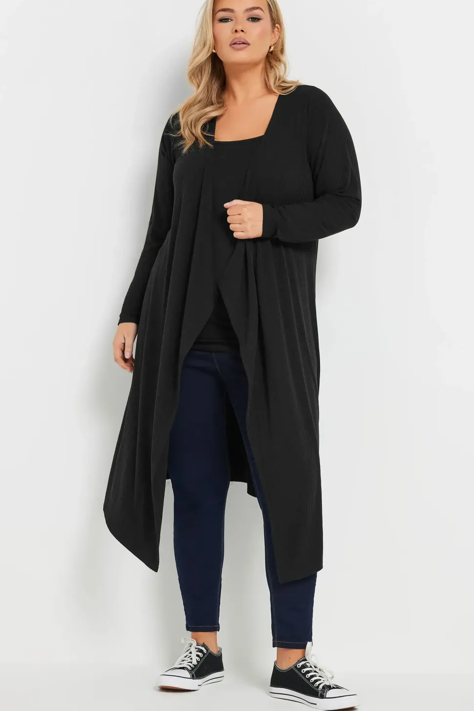Ribbed Midaxi Waterfall Cardigan