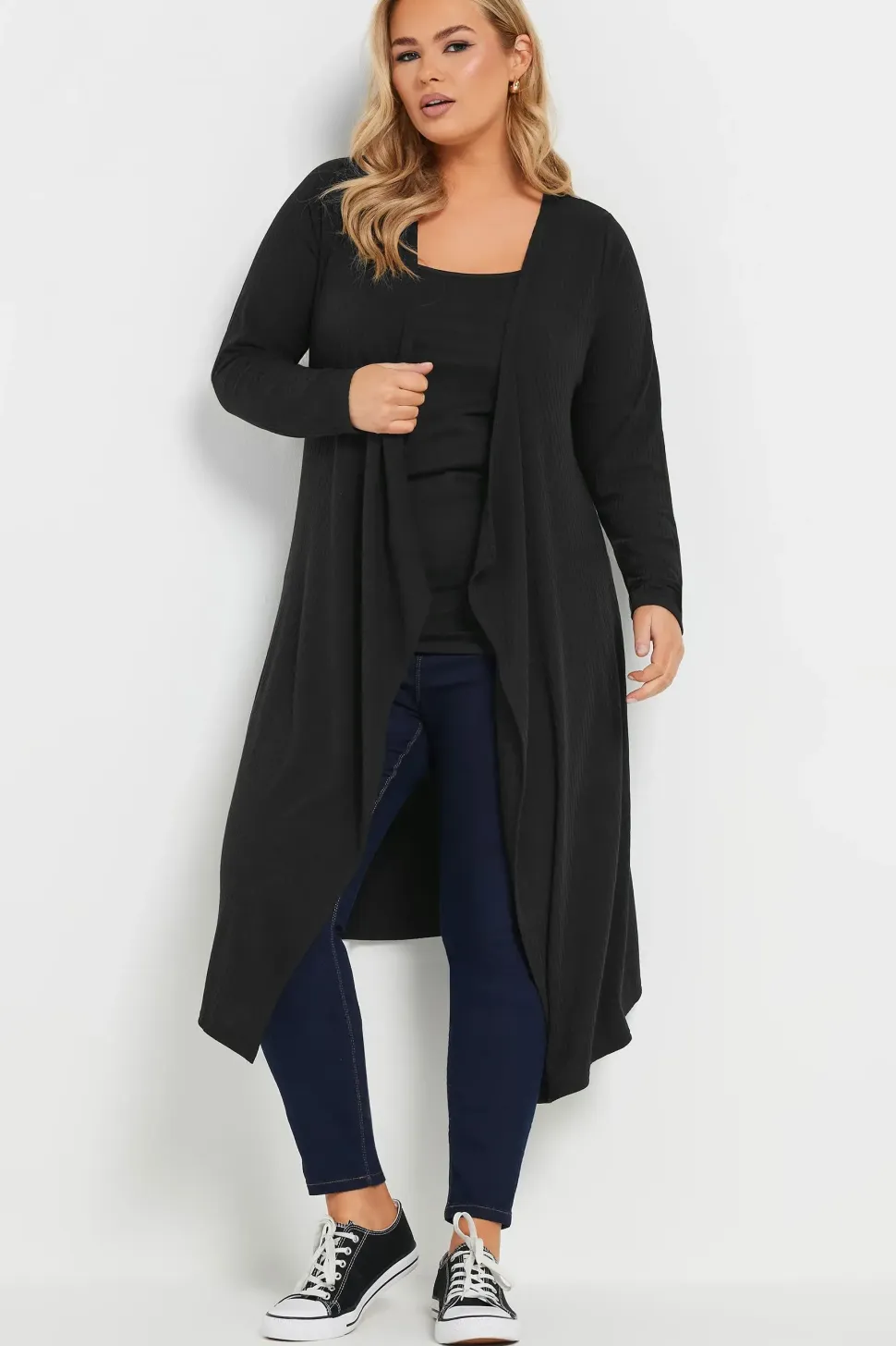 Ribbed Midaxi Waterfall Cardigan