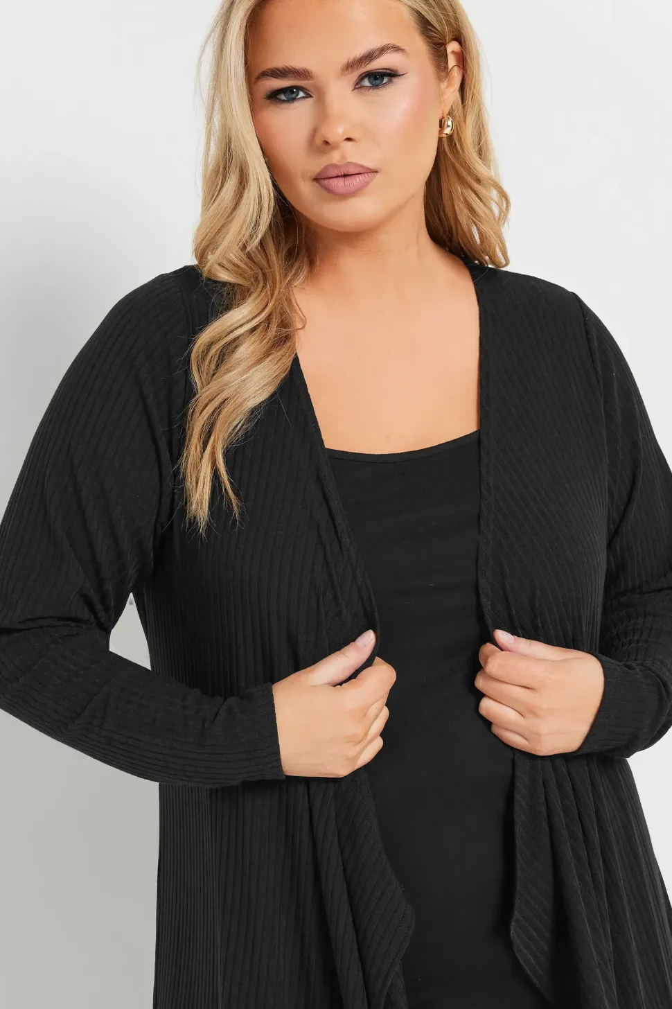 Ribbed Midaxi Waterfall Cardigan