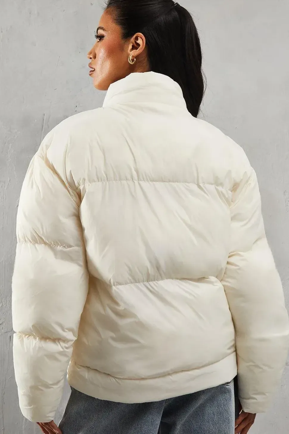 Ribbed Placket Puffer Coat