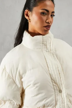 Ribbed Placket Puffer Coat