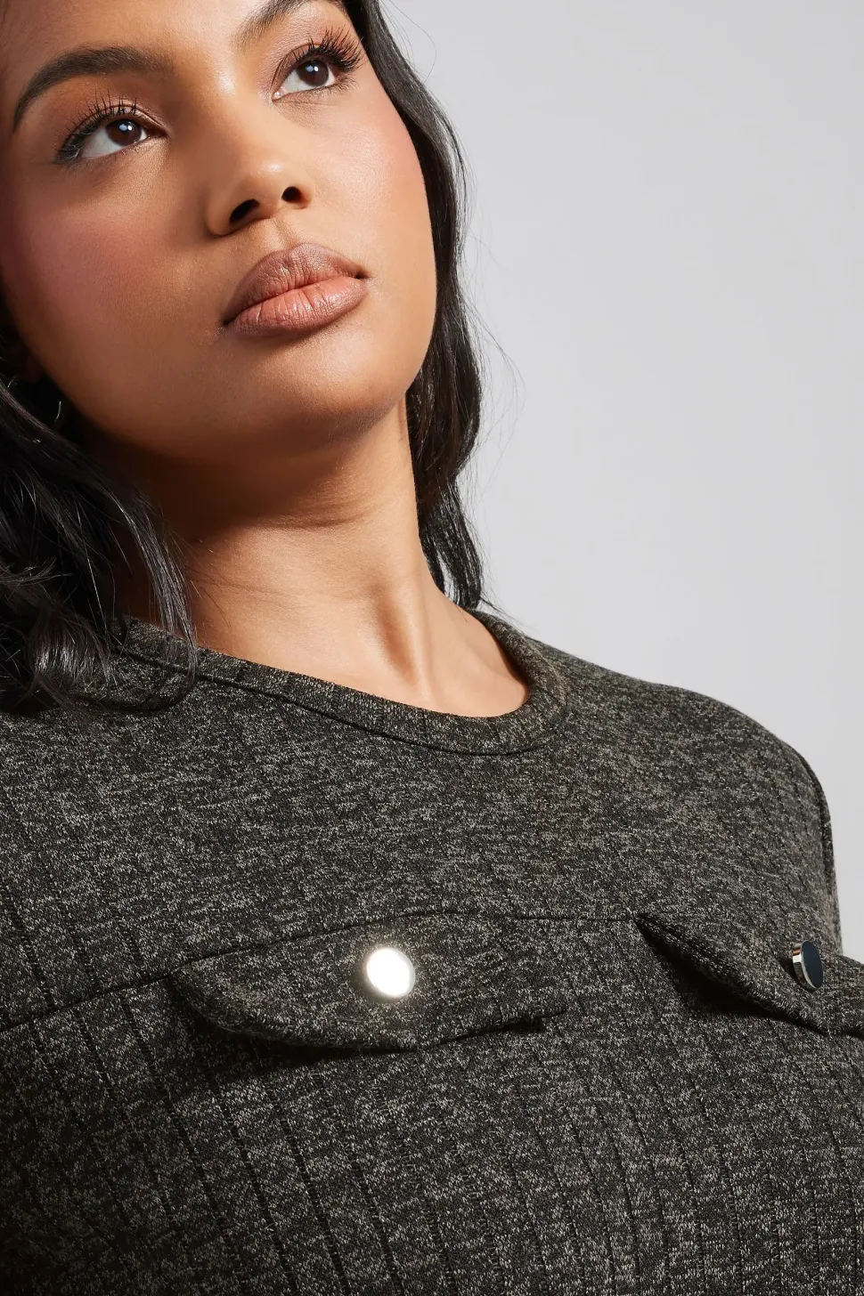 Ribbed Pocket Detail Top