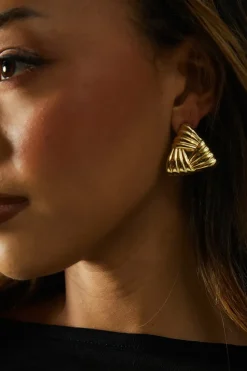 Ribbed Triangle Stud Earrings