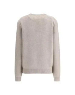 Ribbed Virgin Wool Sweater with Monogram Pocket and Adjustable Neck