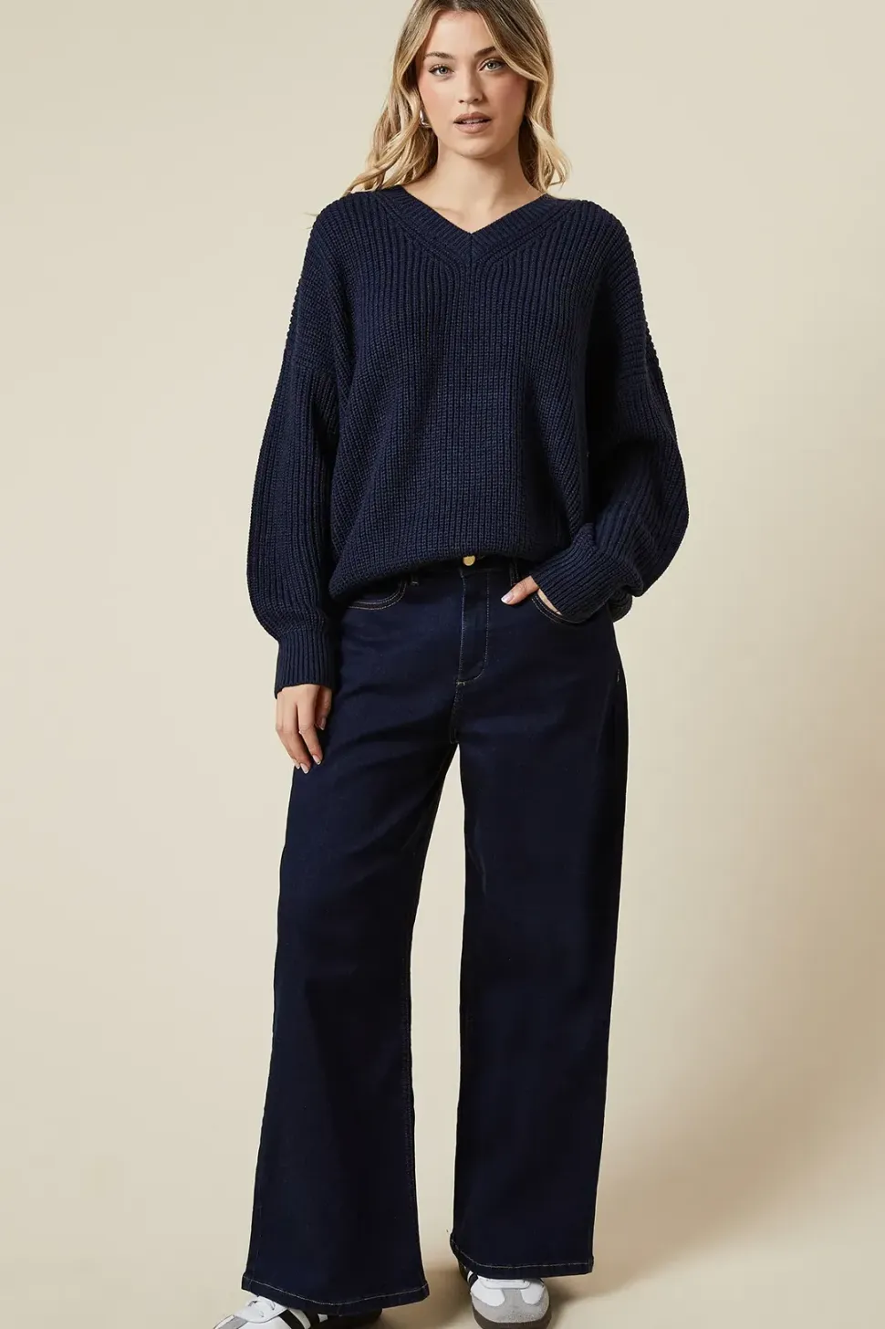 Ribbed V Neck Jumper