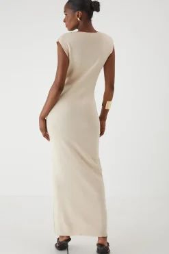 Rib Knit Plunge Sleeveless Vest Fitted Maxi Dress