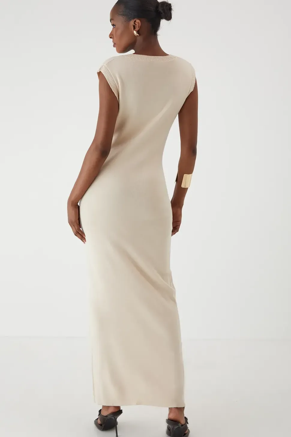 Rib Knit Plunge Sleeveless Vest Fitted Maxi Dress