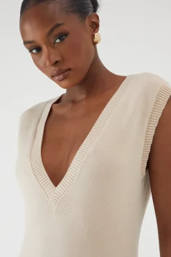 Rib Knit Plunge Sleeveless Vest Fitted Maxi Dress