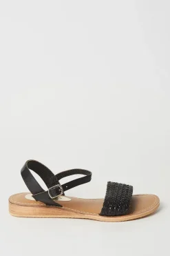 Robbie Leather Plaited Low Wedge Sandals