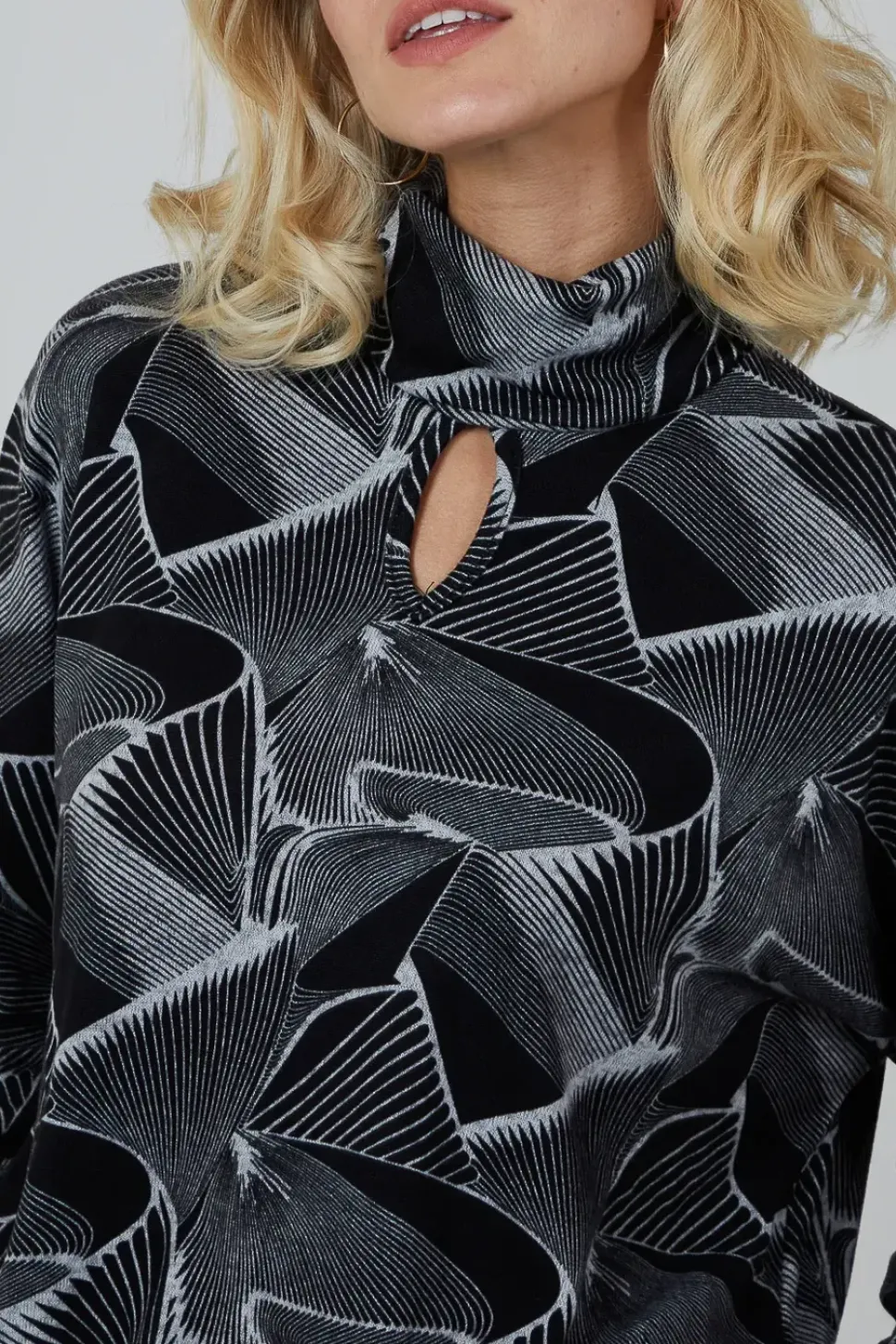 Roll Neck And Keyhole Batwing Top