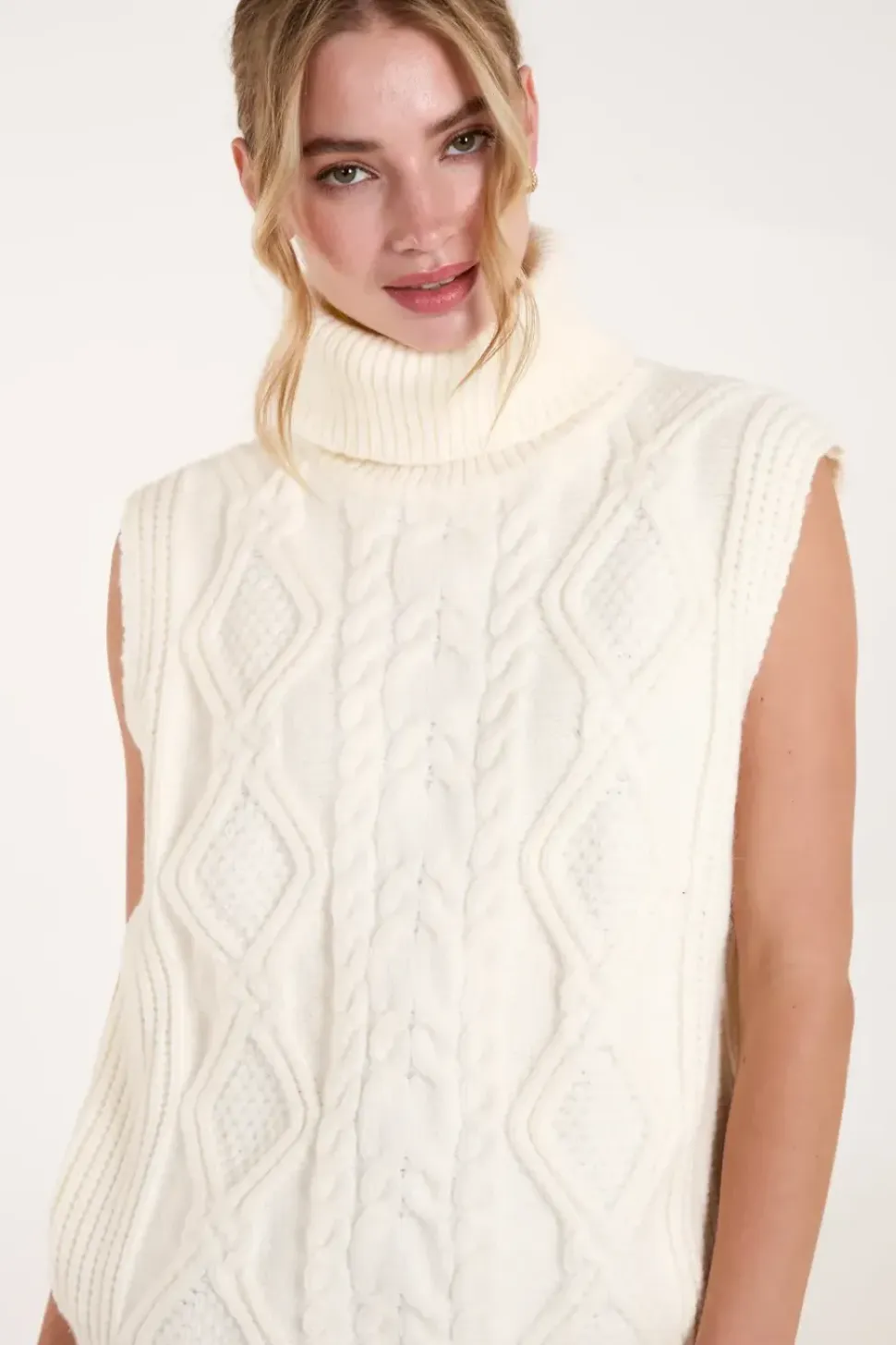 Roll Neck Cable Knit Vest