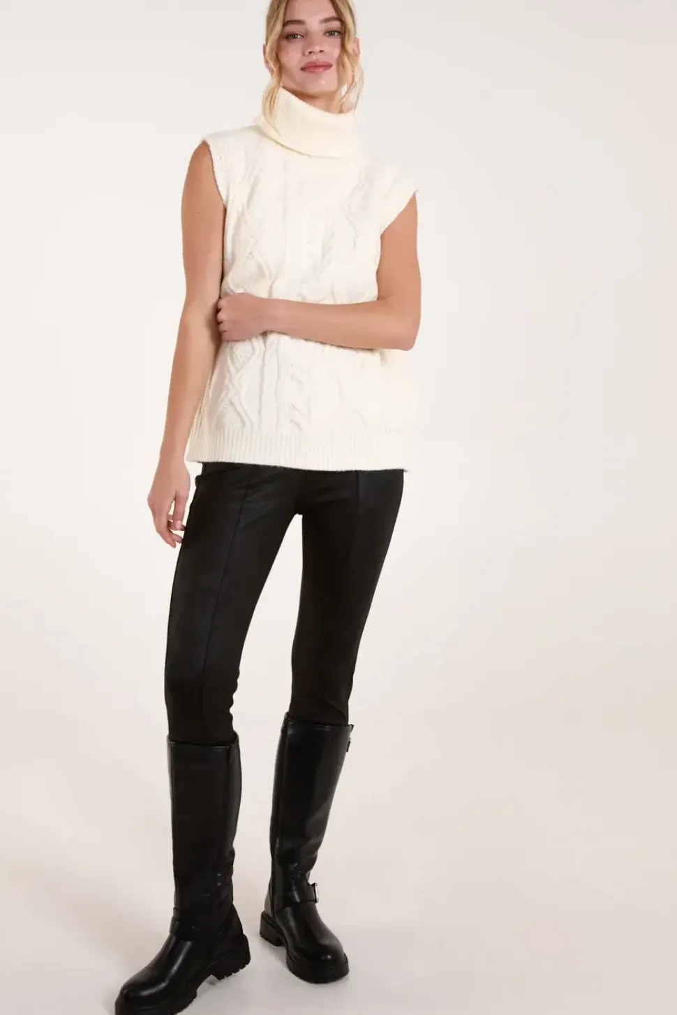 Roll Neck Cable Knit Vest