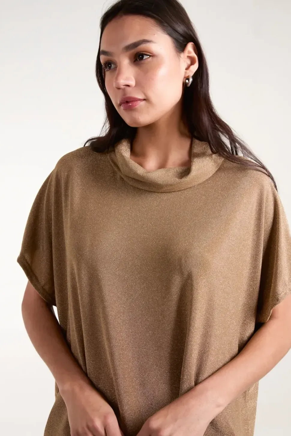 Roll Neck Oversized Metallic Top