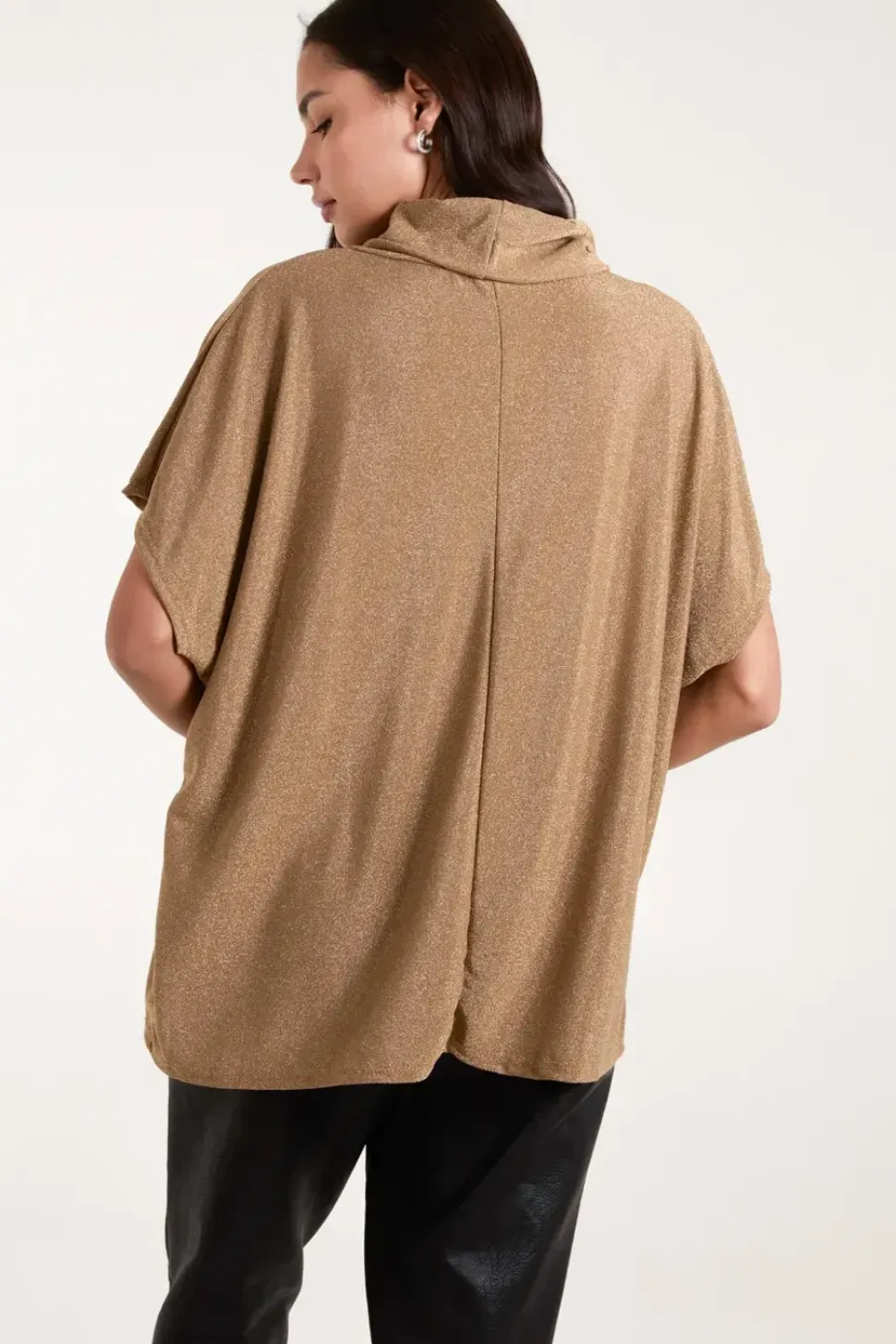 Roll Neck Oversized Metallic Top