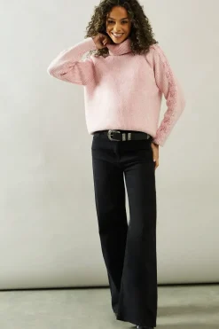 Roll Neck Ribbed Sleeve Detail Jumper