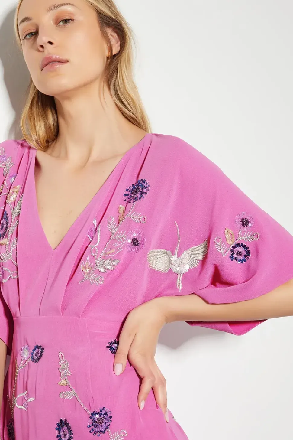 Rosalie Embellished Midi Kimono Dress