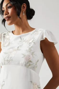 Rose Embroidered Bridesmaid Maxi Dress