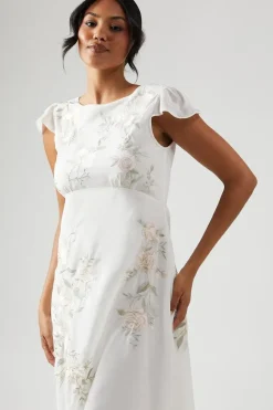Rose Embroidered Bridesmaid Maxi Dress