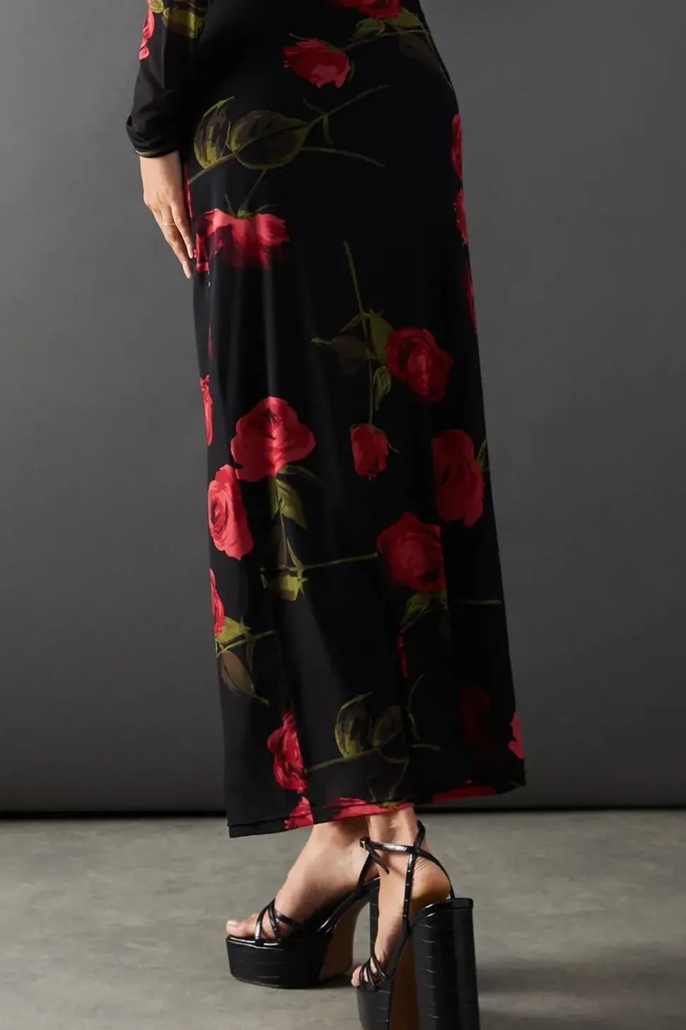 Rose Floral Mesh Bow Detail Midi Skirt