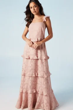 Rose Georgette V Neck Bridesmaids Dress