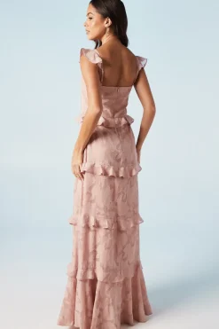 Rose Georgette V Neck Bridesmaids Dress