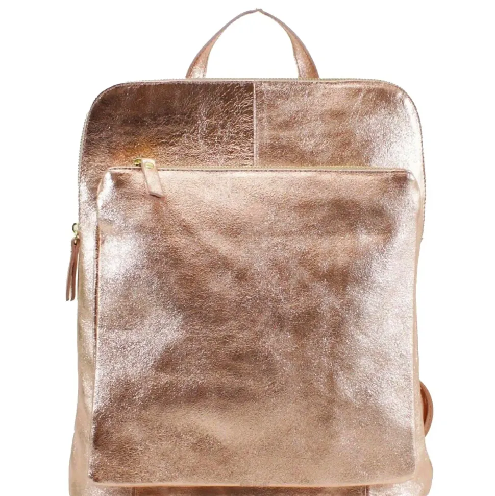 Rose Gold Convertible Metallic Leather Pocket Backpack | BYERR