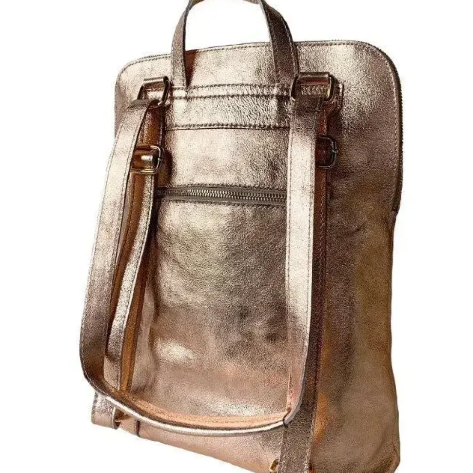 Rose Gold Convertible Metallic Leather Pocket Backpack | BYERR