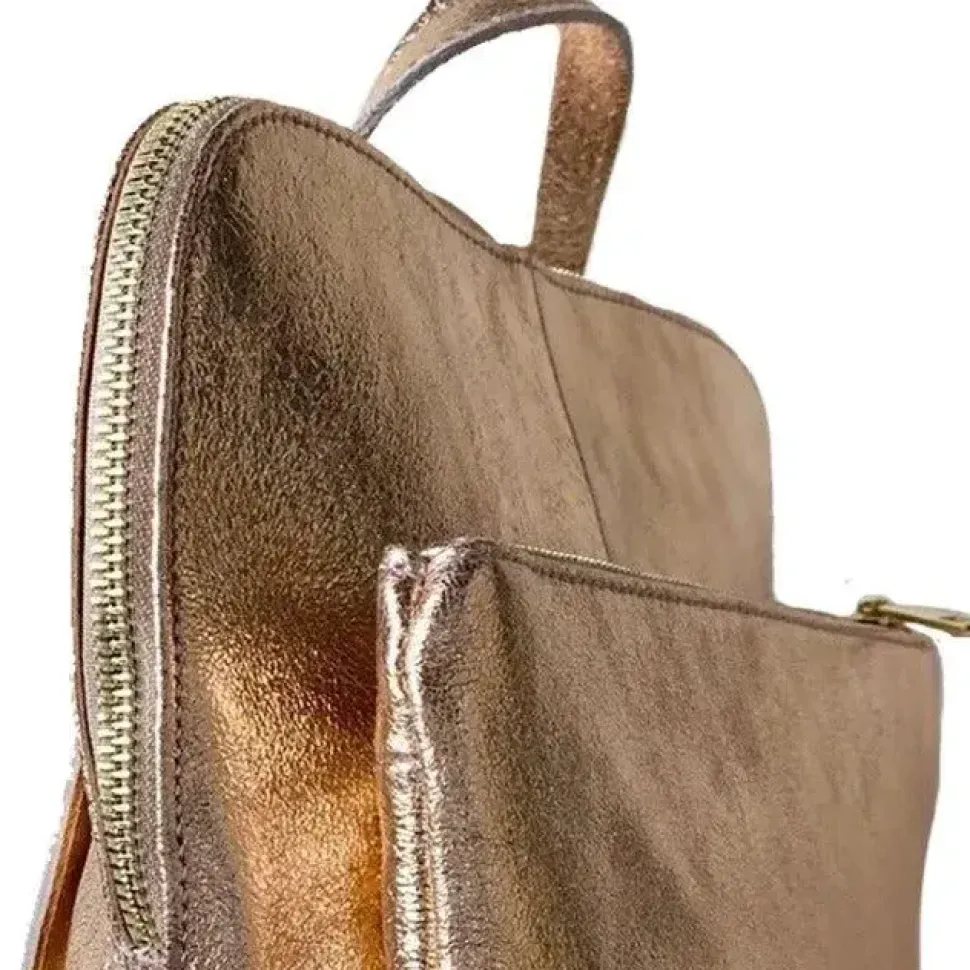 Rose Gold Convertible Metallic Leather Pocket Backpack | BYERR