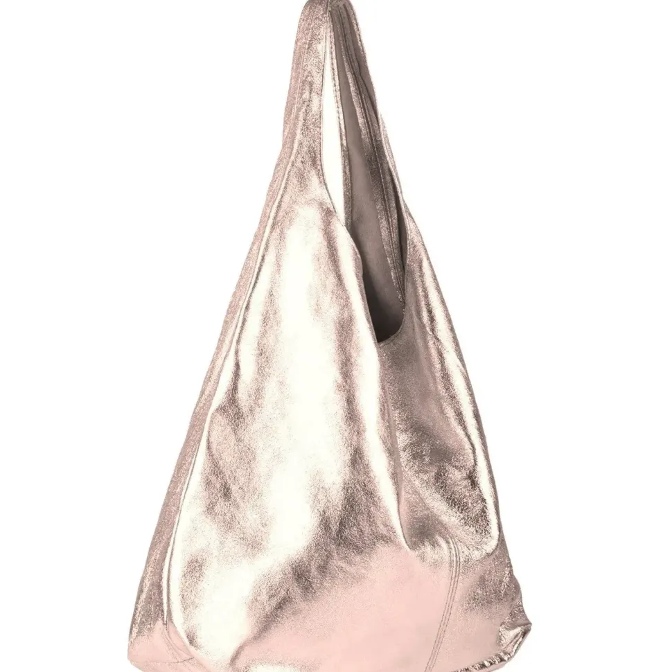 Rose Gold Metallic Leather Hobo Shoulder Bag|