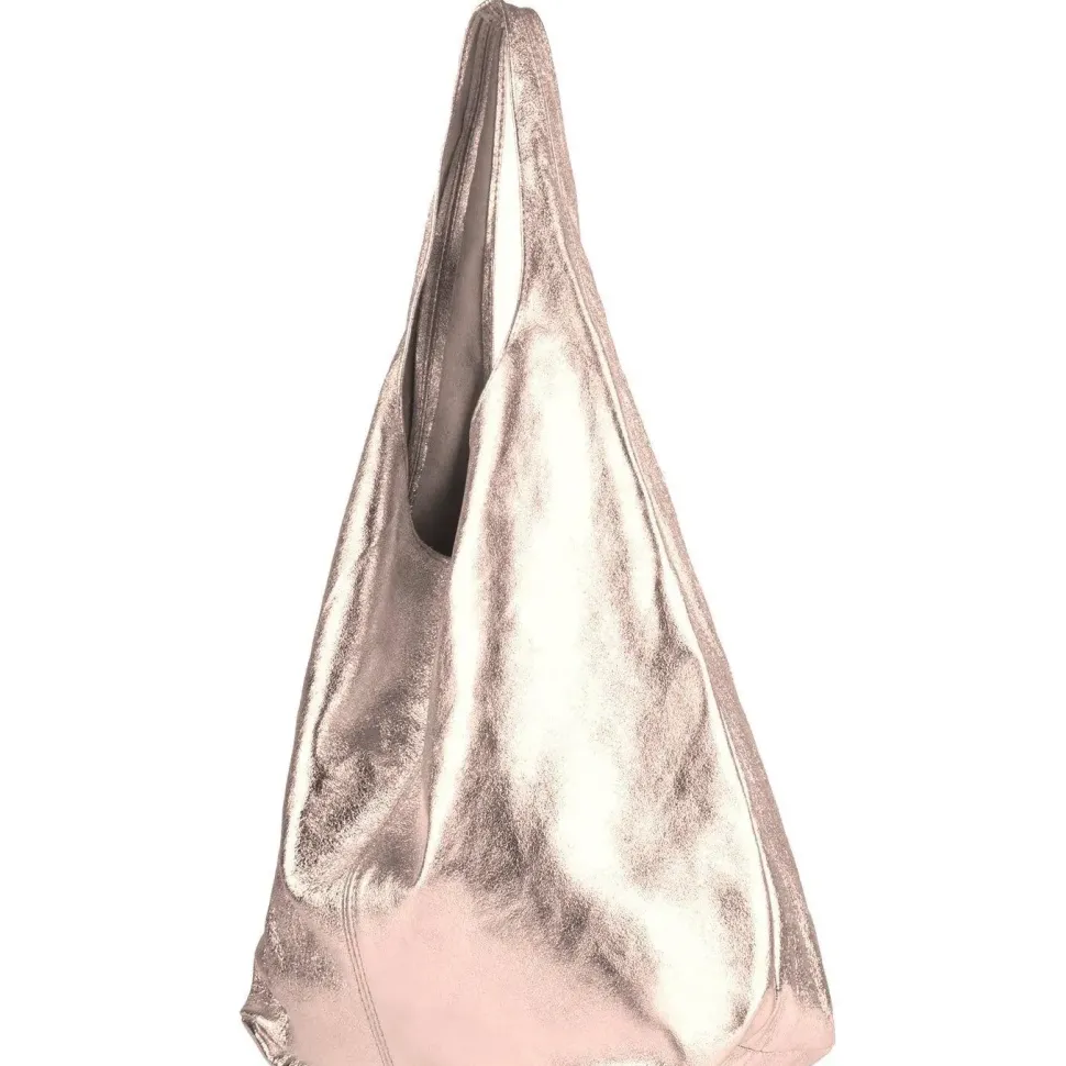 Rose Gold Metallic Leather Hobo Shoulder Bag|