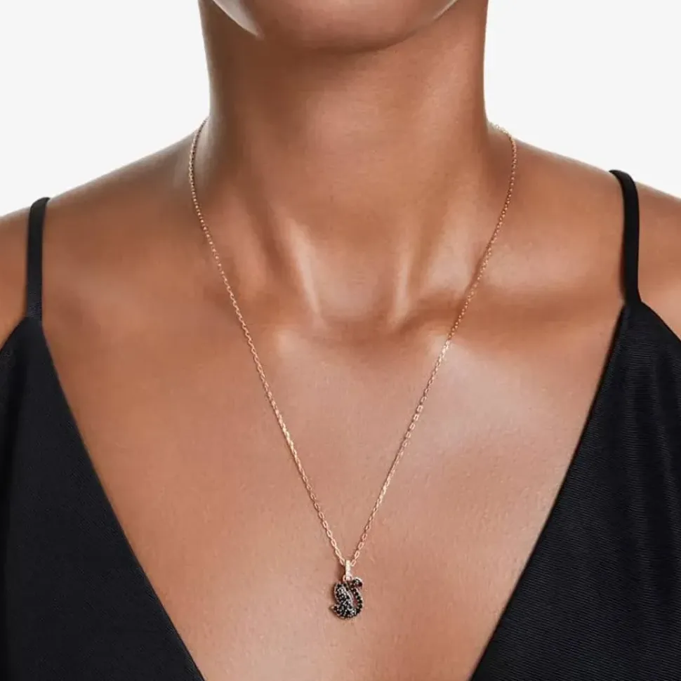 Rose Gold Plated Black Swan Pendant Necklace 5678046